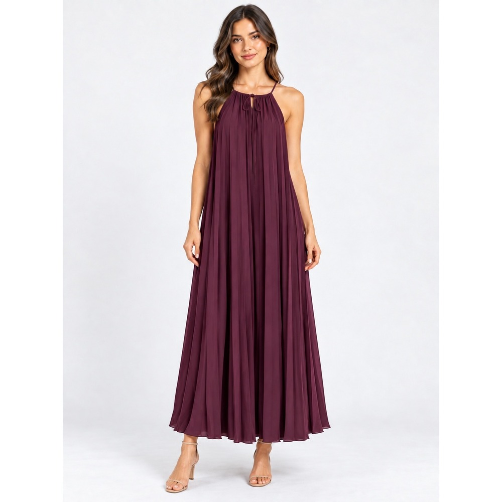 Halara Pleated Maxi Dress Womens Small Purple Halter Neck Flowy EUC